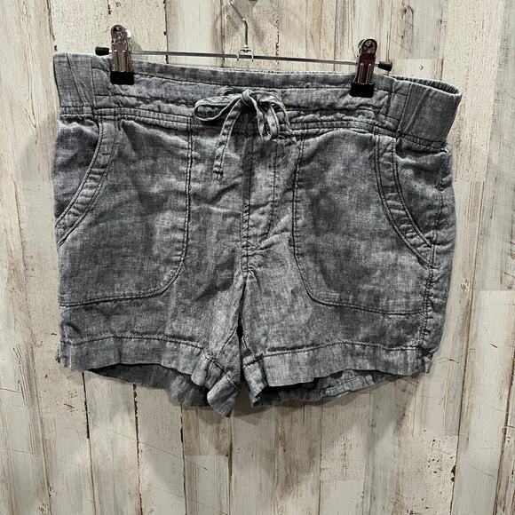 Athleta 100% Linen Mid Rise Flint Shorts Women's Size 8 Drawstring Gray 730262 - Picture 1 of 8